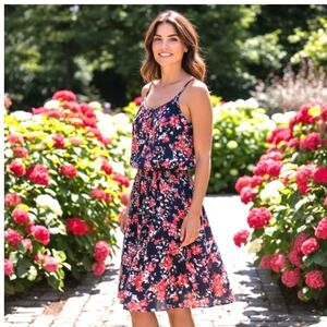 Ariat Floral Ruffle‎ Summer Dress Womens Large Navy Blue Western Boho Rodeo